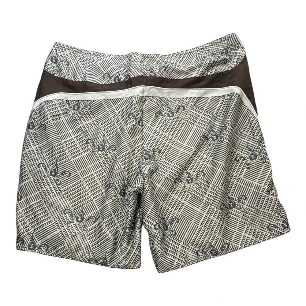 Joe‎ Boxer Mens Board Shorts Octopus Plaid Print Brown White XL